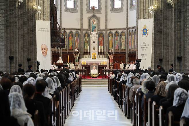프란치스코 교황 추모 미사가 24일 오전 서울 명동대성당에서 거행됐다. (사진=천주교 서울대교구)
