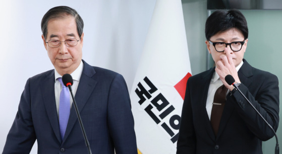 한덕수 대통령 권한대행 국무총리(왼쪽)와 한동훈 국민의힘 대선 경선 후보. 〈자료사진=연합뉴스〉