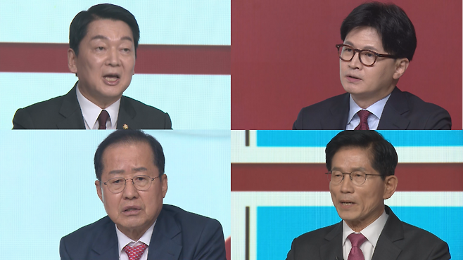 국민의힘 대선 후보 2차 경선에 진출한 안철수·한동훈·김문수·홍준표 (왼쪽 위부터 시계방향)