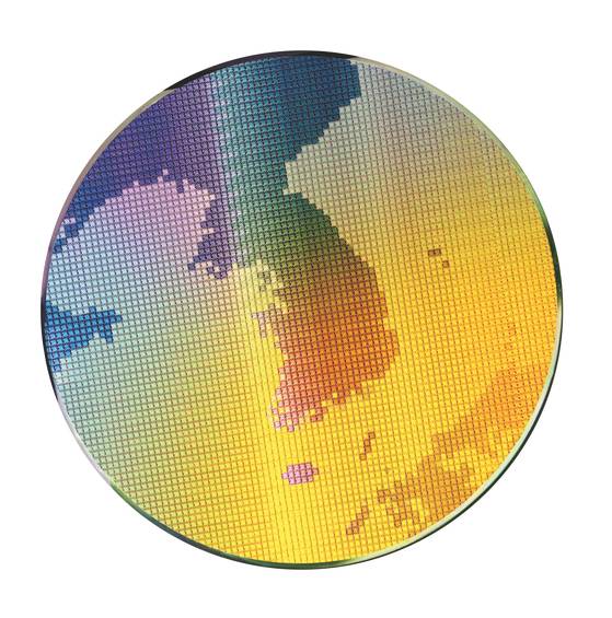 An illustration of the Korean peninsula drawn onto a semiconductor wafer [JOONGANG ILBO]
