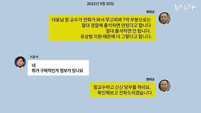 ▲이준석-명태균 메시지(2022.9.20.) (출처 : 명태균PC)