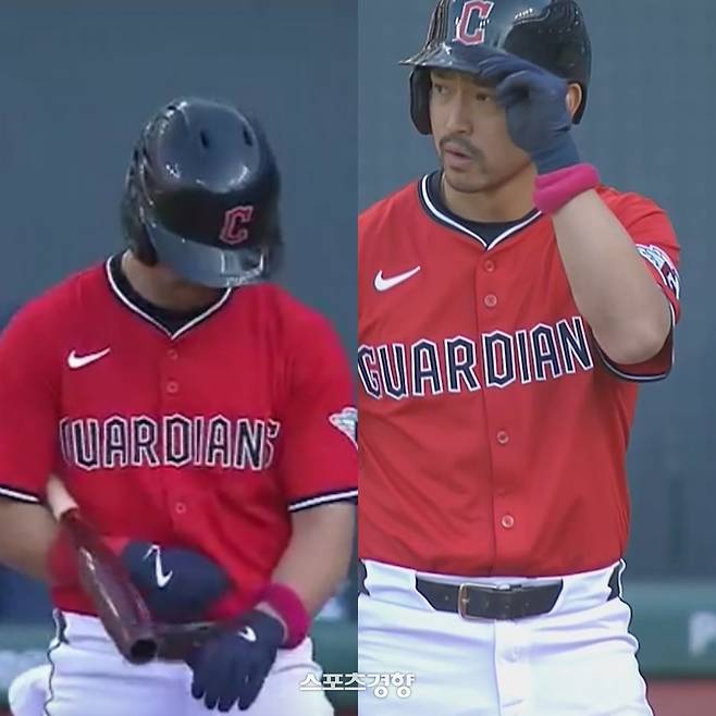 클리블랜드 스티븐 콴은 지난 23일 뉴욕 양키스와의 경기 도중 동료 데이비드 프라이의 아기가 딸이라는 의미로 분홍색 밴드를 손목에 끼웠다. MLB 중계화면 캡처