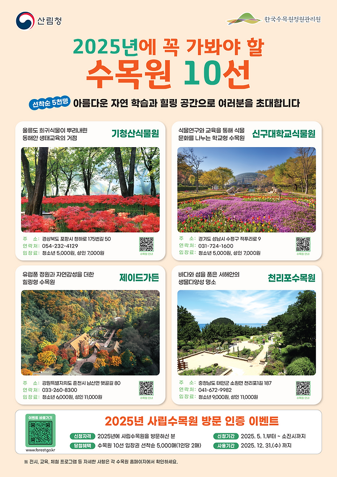 ▲ '올해 꼭 가봐야 할 수목원 10선'. /자료제공=산림청