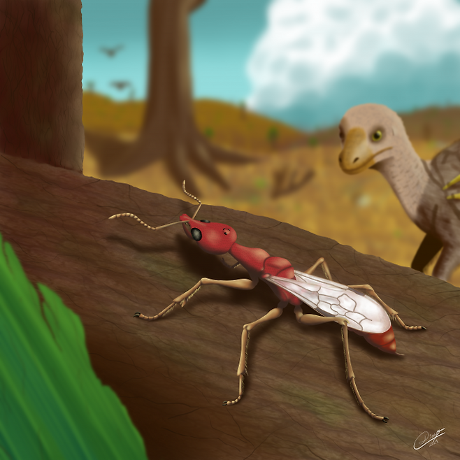 브라질과 미얀마에서 발견된 화석을 토대로 지옥개미를 재구성한 모습. Diego M. Matielo 제공