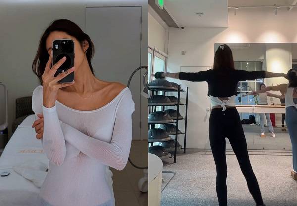 배우 김빈우(42)가 나이가 들면서 체중 관리가 힘들어졌다고 털어놓았다. 오른쪽은 바레 수업을 받고 있는 김빈우 모습./사진=김빈우 인스타그램 캡처