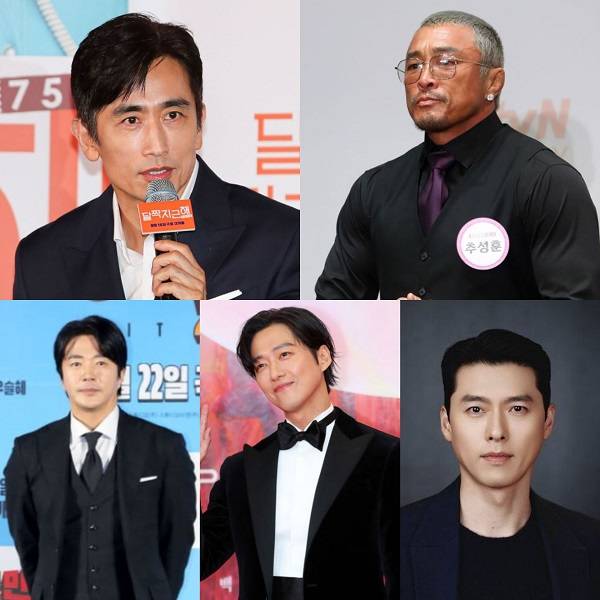 왼쪽 상단부터 차례대로 차인표, 추성훈, 권상우, 남궁민, 현빈/사진=뉴시스