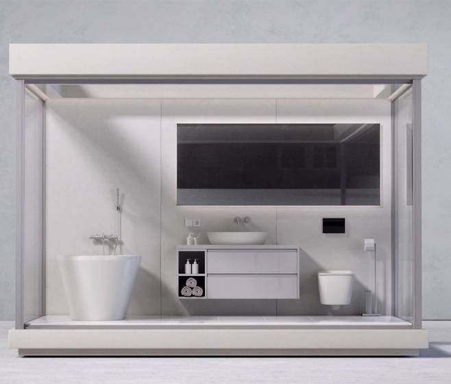 삼성물산 래미안이 공장에서 사전 제작한 ‘욕실 포드’. [사진 = 삼성물산]