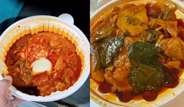 곱도리탕에서 곱창과 고기를 골라 먹고 환불을 요구한 손님 때문에 골머리를 앓는다는 자영업자 사연이 전해졌다. 사진은 손님이 환불을 요청한 곱도리탕과(왼쪽) 다른 손님이 리뷰에 게재한 곱도리탕 모습. /사진=자영업자 커뮤니티 '아프니까사장이다' 캡처