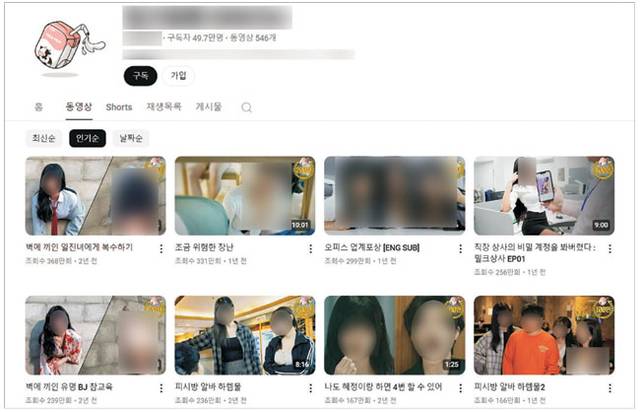 썸네일도 ‘자극적’　 25일 한 유튜브 채널에서 선정적 영상이 성인인증 없이 볼 수 있도록 공개돼 있다.  유튜브 캡처