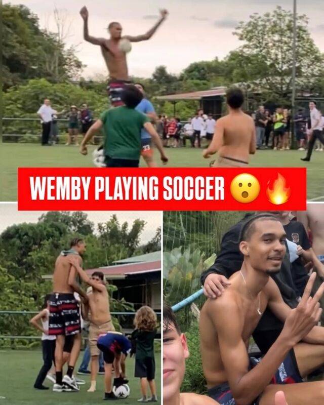 현지인과 축구를 즐기는 모습이 포착된 웸반야마. /SNS