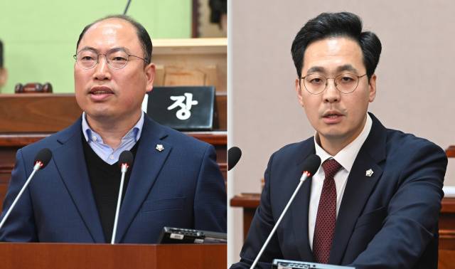 거제시의회 더불어민주당 이태열 의원(왼쪽)과 국민의힘 김선민 의원. 사무국 제공