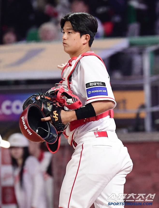 27일 인천 SSG랜더스필드에서 열린 KBO리그 SSG와 롯데의 경기. SSG 조형우 포수. 인천=송정헌 기자songs@sportschosun.com/2025.03.27/