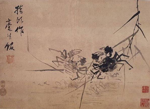 최북이 그린 게 그림. 게는 그가 즐겨 그렸던 주제 중 하나다. 옆으로 빠르게 사사삭 움직이는 게의 속도감이 잘 드러나 있다. /선문대박물관