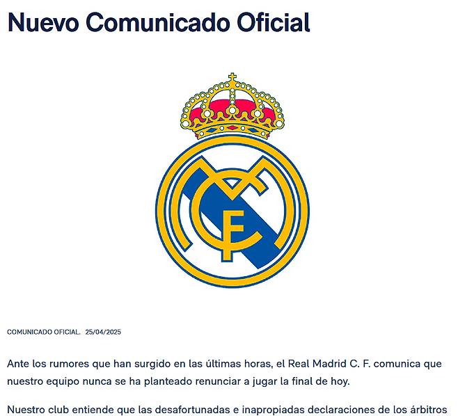 레알 마드리드의 새로운 공식 성명서. /사진=레알 마드리드 공식 홈페이지 갈무리