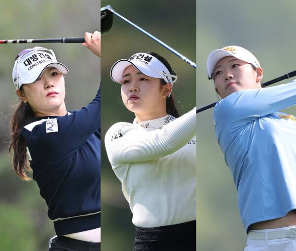 한국여자프로골프(KLPGA) 투어 2025시즌 신설 대회 덕신EPC 챔피언십 우승 경쟁에 뛰어든 김민선7, 임진영, 방신실 프로. 제공=KLPGA