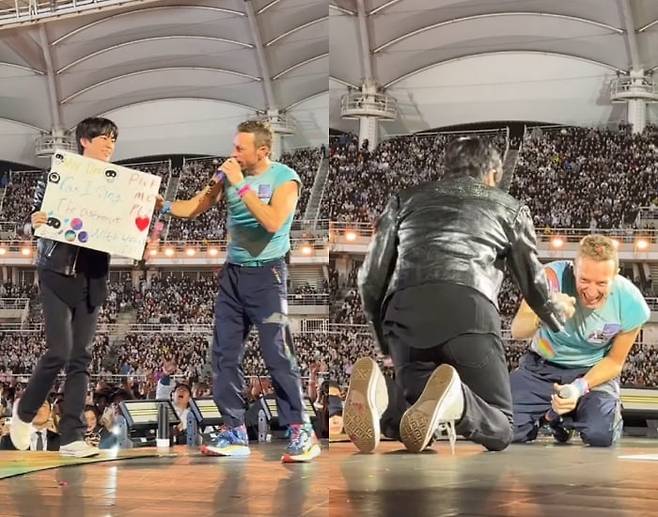 방탄소년단 진이 콜드플레이의 공연에 깜짝 등장했다. /사진=콜드플레이 공식 인스타그램 캡처