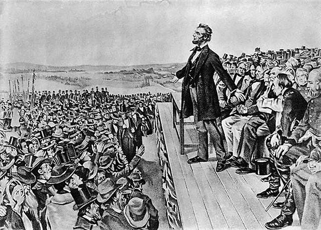 링컨의 유명한 게티스버그 연설 장면을 담은 그림 [사진출처=매경DB]