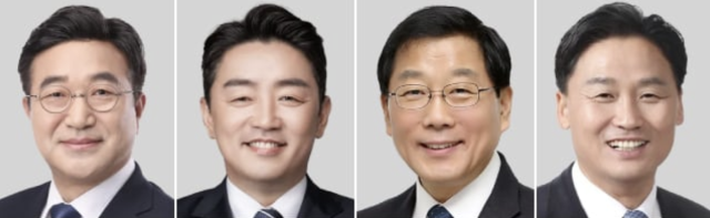이재명 더불어민주당 대선 예비후보의 경선 승리를 이끌어온 윤호중(왼쪽부터) 선거대책위원장, 강훈식 총괄본부장, 윤후덕 정책본부장, 김영진 정무전략본부장.