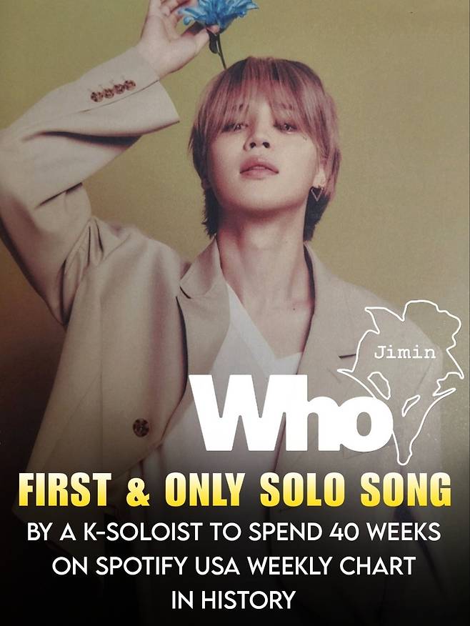 방탄소년단 지민 'MUSE', 美 스포티파이 40주 연속 차트인..K팝 솔로 앨범 '최초' 新기록