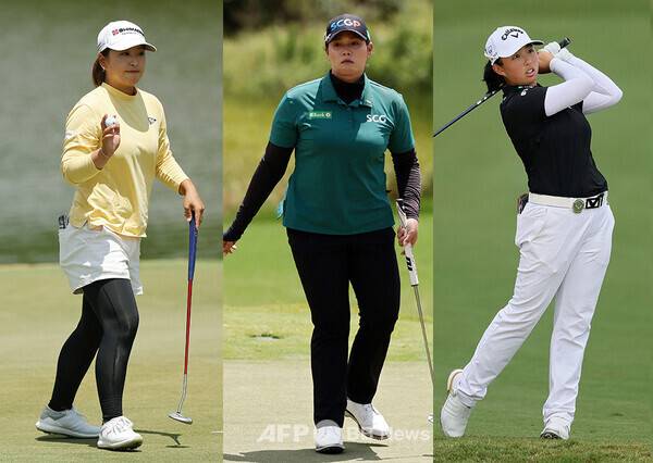 미국여자프로골프(LPGA) 투어 2025시즌 첫 메이저 대회 셰브론 챔피언십 연장전에서 김효주 프로와 우승 경쟁을 벌인 일본의 사이고 마오, 태국의 아리야 주타누간, 중국의 인뤄닝. 우승은 사이고 마오가 차지했다. 사진제공=ⓒAFPBBNews = News1