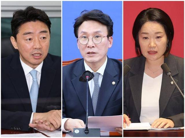 신이재명계로 꼽히는 강훈식(왼쪽부터), 김민석, 이소영 더불어민주당 의원. 연합뉴스