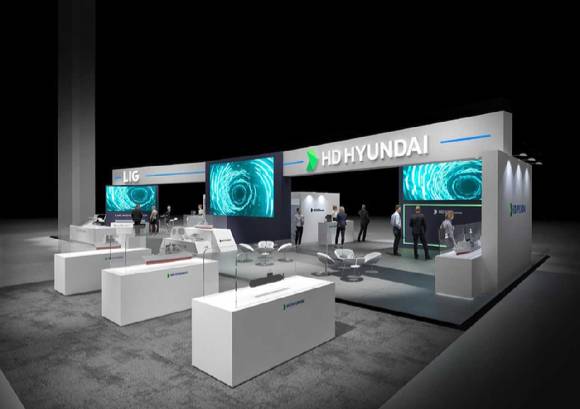 HD현대중공업과 LIG넥스원이 현지시간 24일부터 27일까지 페루 리마에서 개최된 중남미 최대규모 방산전시회 SITDEF 2025에 참가해 꾸린 전시관의 조감도 [사진=HD현대중공업]