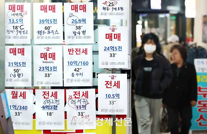 서울 송파구 부동산 중개업소 외벽에 매물 안내문이 붙어 있다. [한주형 기자]