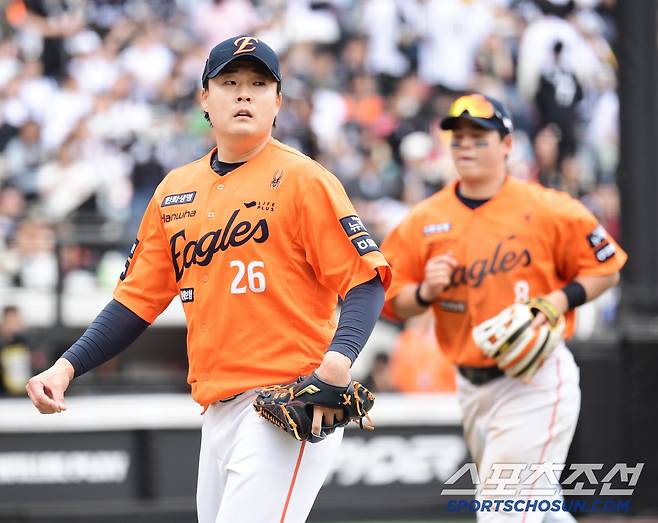 27일 대전 한화생명볼파크에서 열린 한화와 KT의 경기. 8회 무실점으로 투구를 마친 한화 한승혁. 대전=송정헌 기자songs@sportschosun.com/2025.04.27/