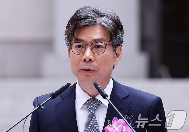 마용주 신임 대법관이 9일 서울 서초구 대법원에서 열린 취임식에 취임사를 하고 있다. 2025.4.9/뉴스1 ⓒ News1 박지혜 기자