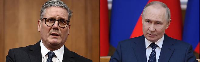 올 1월 우크라이나와 ‘100년 동반자 협정’을 맺은 키어 스타머 영국 총리(왼쪽 사진)와 이런 영국을 강하게 견제하는 블라디미르 푸틴 러시아 대통령. 19세기 유라시아 전체에서 패권 다툼 ‘그레이트 게임’을 벌였던 두 나라가 21세기에도 우크라이나를 두고 각축전을 벌이고 있다. 런던·모스크바=AP 뉴시스