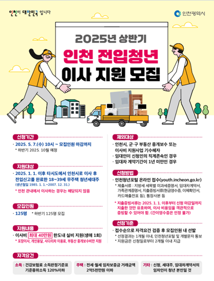 인천 전입청년 이사 지원 모집 포스터. 인천시 제공