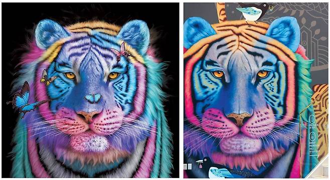 고상우 작가의 작품 ‘운명(왼쪽)’과 A 작가가 경북 안동의 한 카페에 그린 벽화. 언뜻 봐도 두 작품이 흡사해 보인다.  [고상우 작가 제공]