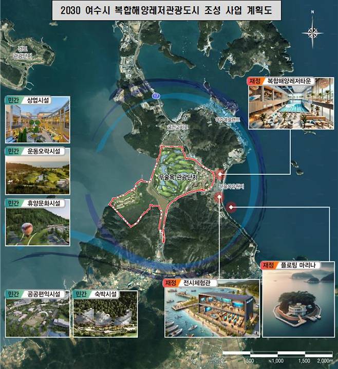 2030 여수시 복합해양레저관광도시 조성 사업 계획도. 여수시 제공