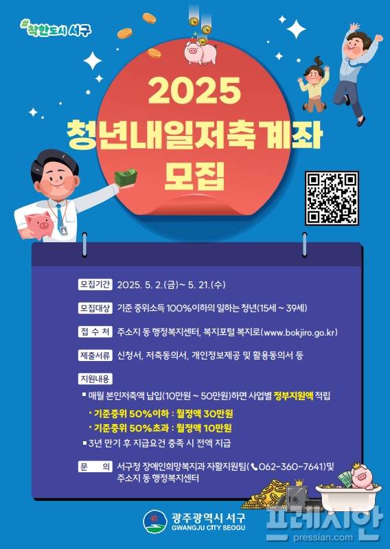 ▲월10만원 저축시 최대 1440만원을 돌려 받는 청년내일저축계좌 모집 홍보 포스터ⓒ광주 서구