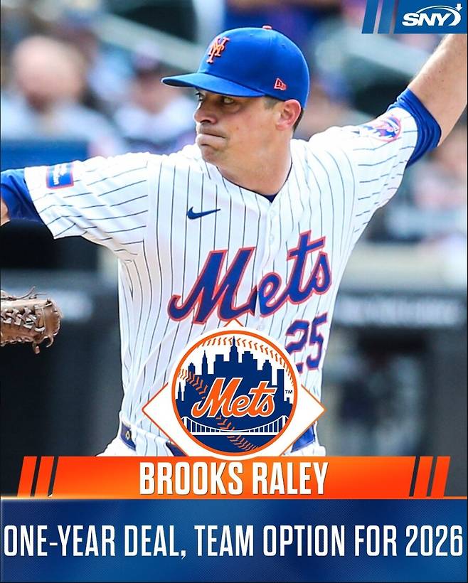 ▲ 브룩스 레일리가 뉴욕 메츠와 재계약했다. ⓒSNY