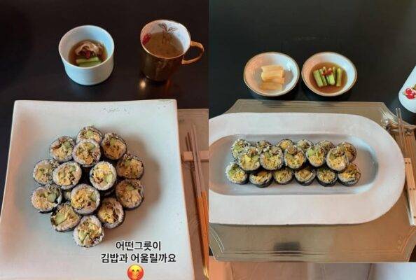 고현정이 공개한 김밥은 넉넉히 들어간 달걀 지단과 큼지막하게 썬 오이가 특징이다. [사진=고현정 인스타그램]