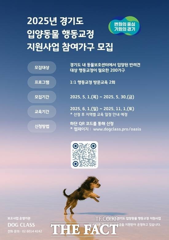 경기도가 진행하는 ‘2025년 경기도 입양동물 행동교정 지원’ 사업의 안내 포스터./경기도
