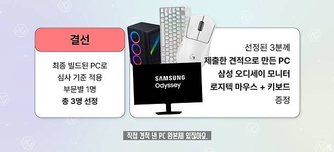 ▲ 각 부문별 우승자 총 3명에게는 본인이 제출한 견적으로 만든 PC를 포함한 삼성 모니터와 로지텍 게이밍기어를!