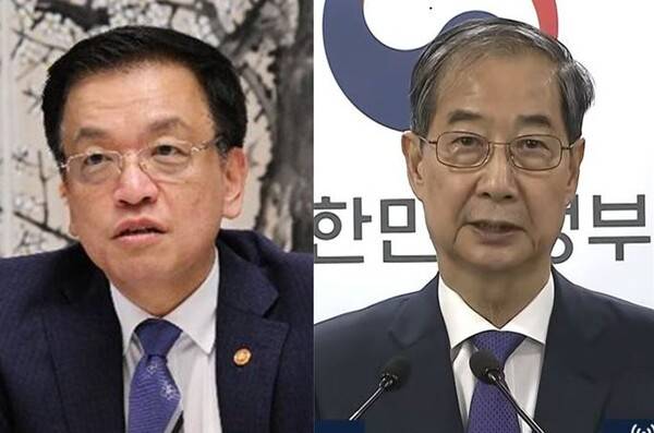 ▲1일 사임한 최상목 경제부총리와 한덕수 대통령 권한대행. 사진=기획재정부 및 유튜브 갈무리