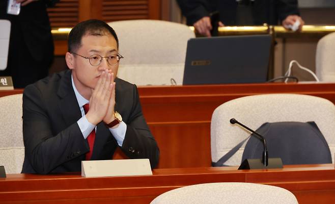 김상욱 국민의힘 의원이 대선 후보 결정 내용에 따라 탈당할 가능성을 시사했다. 사진은 국민의힘 의원총회에 참석한 김 의원./사진=뉴시스