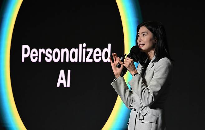 정신아 카카오 대표가 카카오의 AI 전략에 대해 밝히고 있다.  임세준 기자