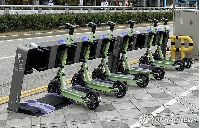 세종시청 앞 도로변에 설치된 공유 개인 이동장치 [세종시 제공. 재판매 및 DB 금지]