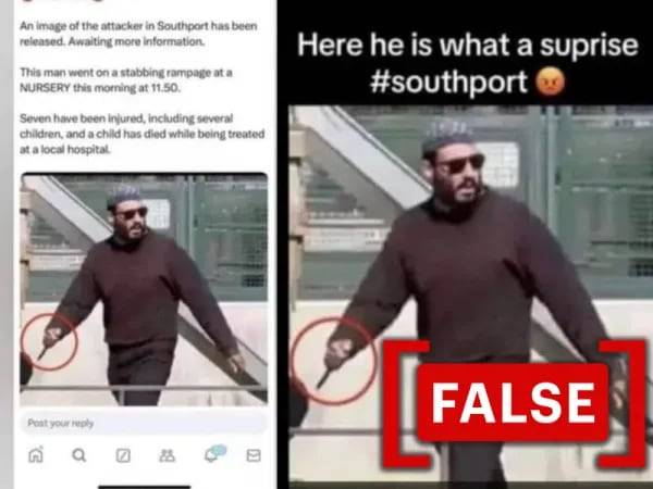 /로지컬리사우스포트 흉기 난동의 범인의 모습이라며 사진 속 남성이라고 지목한 소셜미디어 게시글을 '로지컬리'가 거짓 정보로 판명했다.