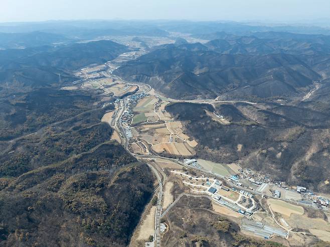 지난달 2일 경북 의성군 일대가 산불로 검게 그을려 있다. /김지호 기자