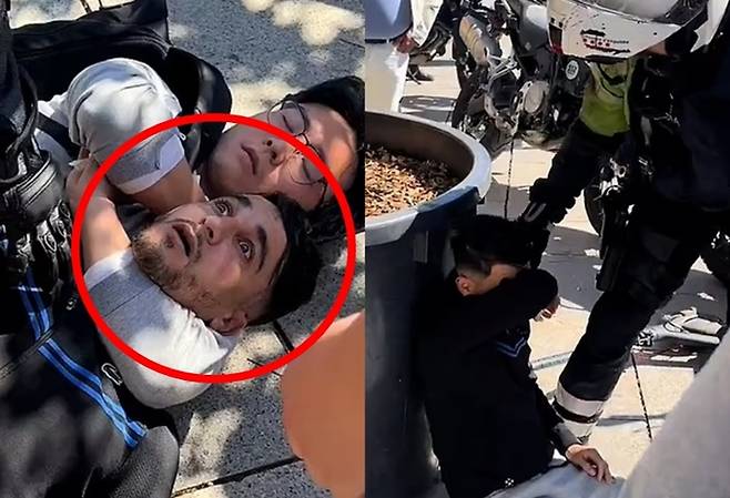 소매치기 남성이 한 시민에 의해 제압됐고 경찰에 이송됐다. [사진 = 데일리메일]