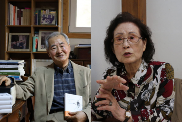 소설가 윤흥길(왼쪽)과 시인 김윤희. 한국가톨릭문학상 제공