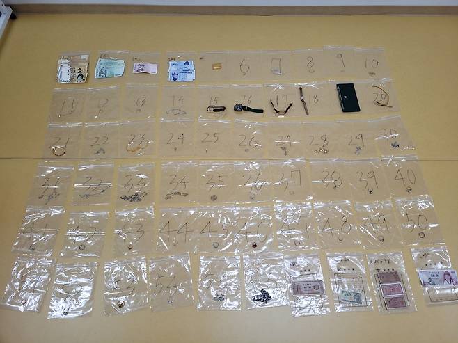 경찰이 A씨에게서 압수한 현금과 귀금속 [강남경찰서 제공. 재판매 및 DB 금지]