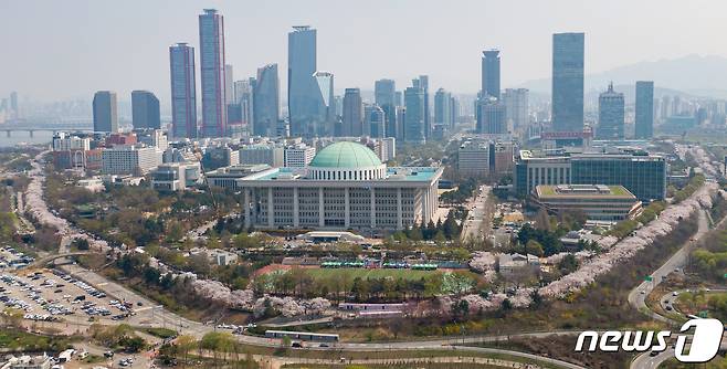 주말인 7일 서울 영등포구 여의서로(윤중로)를 찾은 상춘객들이 만개한 벚꽃 아래를 거닐며 봄을 만끽하고 있다. 2024.4.7/뉴스1 ⓒ News1 유승관 기자