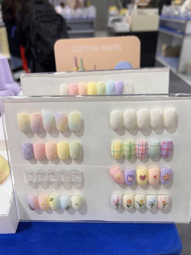 Nail art designs are displayed at Nailcon Korea, at Coex in southern Seoul, April 25. (Park Jun-hee/The Korea Herald)