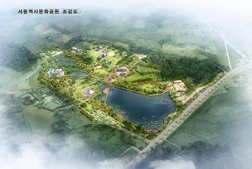 전북 익산이 백제 무왕 탄생지로 알려진 서동생가터 일원을 공원화 하고 최근 시민들에게 개방하고 있다. 사진은  서동역사문화공원 조감도.  익산시청 제공